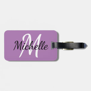 Etiqueta De Bagagem Simples Moderno Monograma Roxo Inicial e Nome