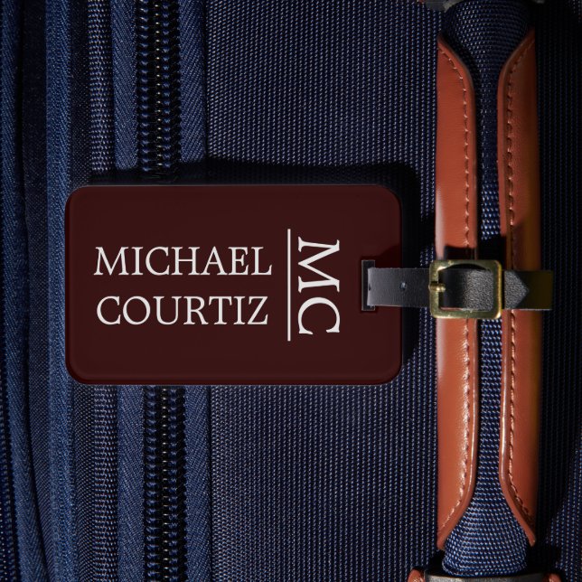 Etiqueta De Bagagem Simples monograma vermelho elegante (Frente Insitu 4)