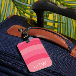 Etiqueta De Bagagem Simples tiras Rosa Iniciais Brancos Monograma