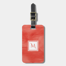 Etiqueta De Bagagem Simples Vermelho Laranja Sutil Marble Monograma Mo