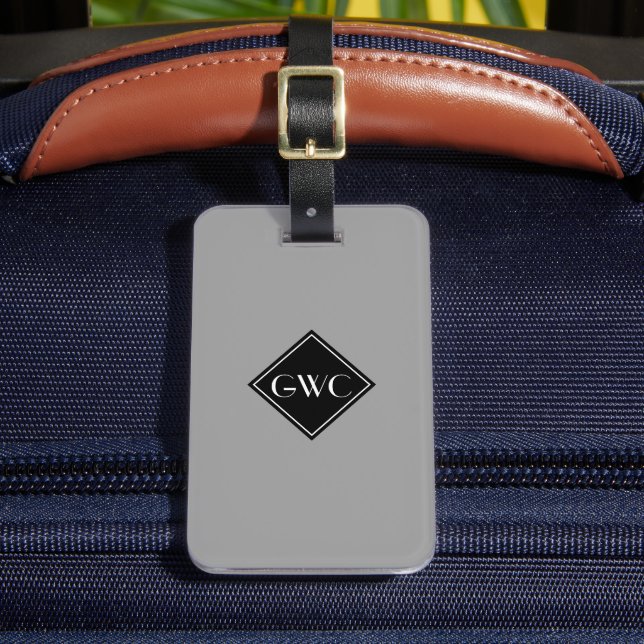 Etiqueta De Bagagem Simplesmente Cinza Monograma Personalizado (Frente Insitu 2)