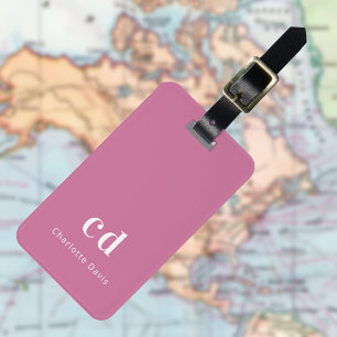 Etiqueta De Bagagem Sinais brancos de monograma cor-de-rosa