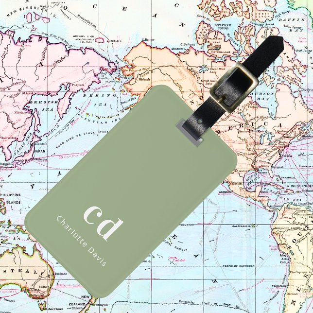 Etiqueta De Bagagem Sinais de monograma branco verde-sábado (Criador carregado)