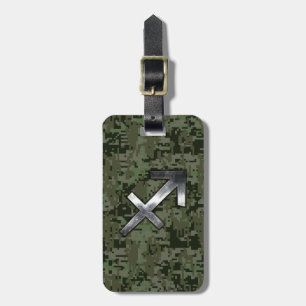 Etiqueta De Bagagem Sinal de Sagitário Prateado em Camuflagem Digital 