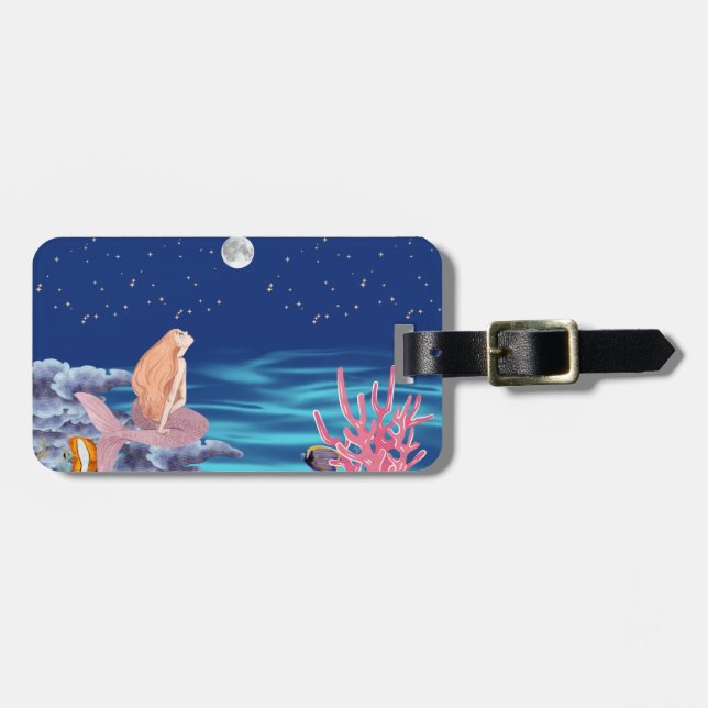 Etiqueta De Bagagem sirena mirando la luna (Frente Horizontal)