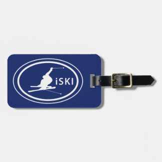 Etiqueta De Bagagem Skiing iSKI Silhouette Skier Oval Mountain Tag