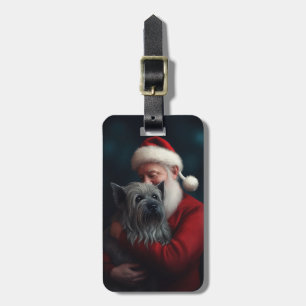 Etiqueta De Bagagem Skye Terrier com Papai Noel Natal Festivo