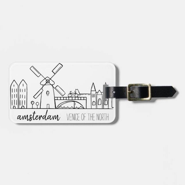 Etiqueta De Bagagem Skyline de Amsterdão (Frente Horizontal)