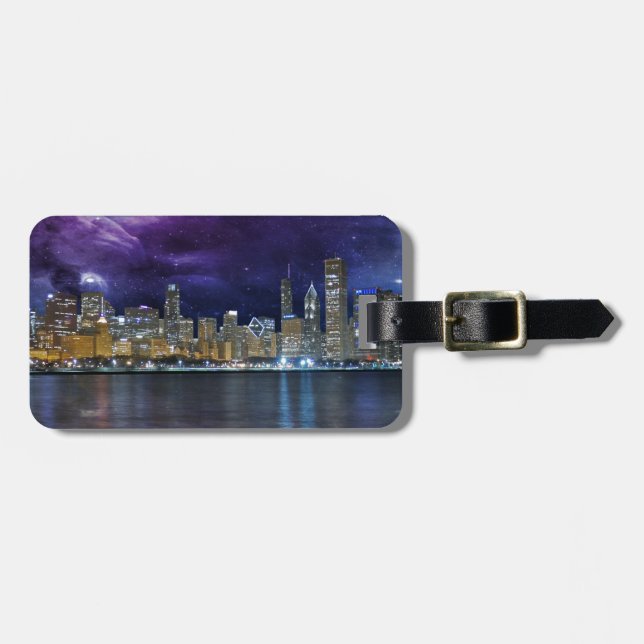 Etiqueta De Bagagem Skyline do Spacey Chicago (Frente Horizontal)