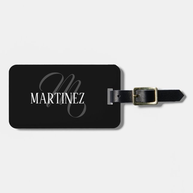Etiqueta De Bagagem Sobrenome Personalizado Elegante Preto | Nome (Frente Horizontal)