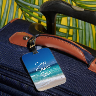 Etiqueta De Bagagem Sol Areia Mar Praia Tropical Água Turquesa