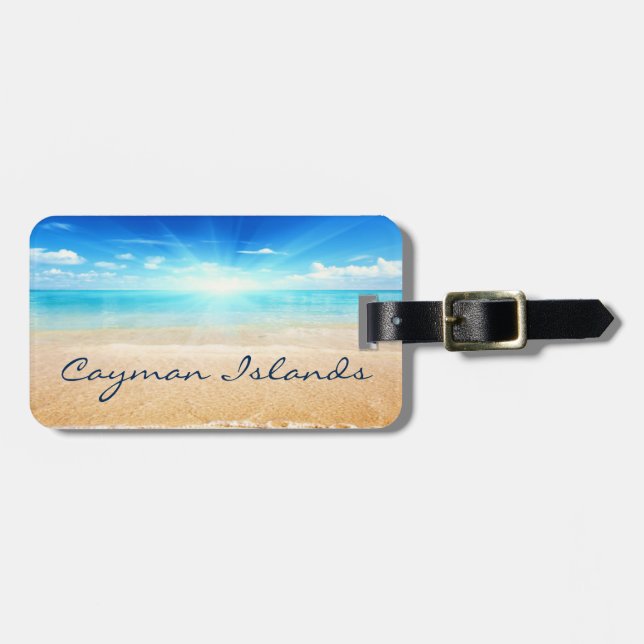 Etiqueta De Bagagem Sol de praia das Ilhas Cayman (Frente Horizontal)