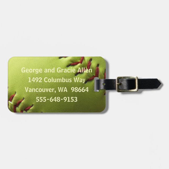 Etiqueta De Bagagem Solteiro amarelo do softball (Frente Horizontal)