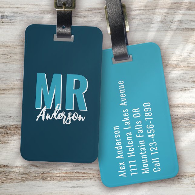Etiqueta De Bagagem Sombra Azul Personalizada Sr. Husband (Criador carregado)