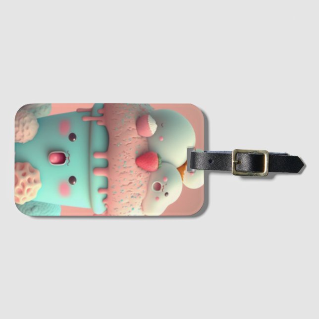 Etiqueta De Bagagem Sorvete notebook rosa e giro (Frente Horizontal)