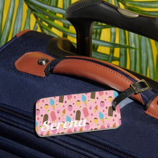 Etiqueta De Bagagem Sorvete Rosa Monogramado (Frente Insitu 3)