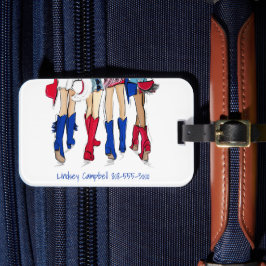 Etiqueta De Bagagem Southern Texas Fashion Cowboy Boots Blue Name