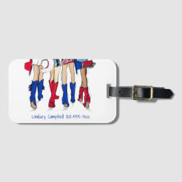 Etiqueta De Bagagem Southern Texas Fashion Cowboy Boots Blue Name