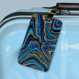 Etiqueta De Bagagem Sparkle Glam Glitter Marble Art azul