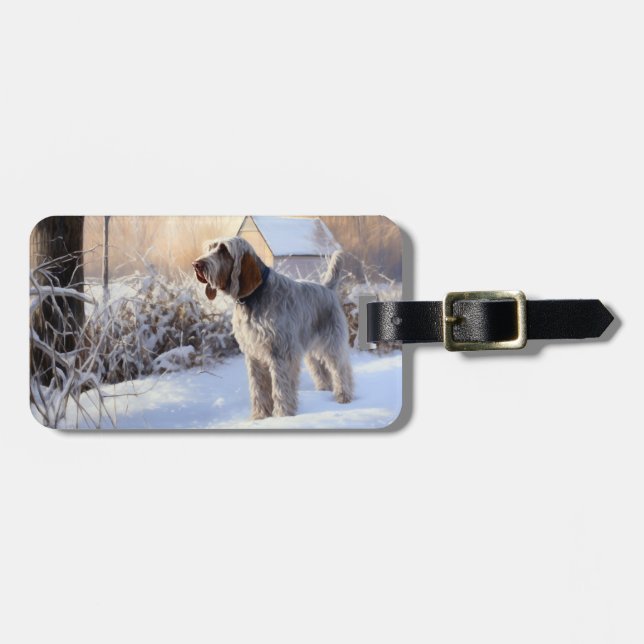 Etiqueta De Bagagem Spinone Italiano Deixe-o nevar no Natal (Frente Horizontal)