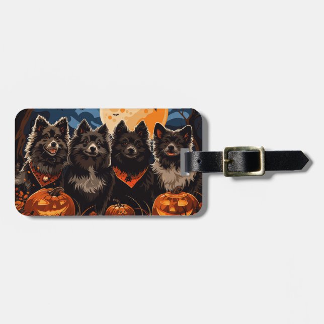 Etiqueta De Bagagem Spooky Finlandês do Halloween Lapphund (Frente Horizontal)