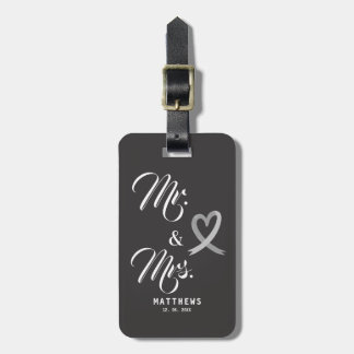 Etiqueta De Bagagem Sr. e Sra. Monograma Casamento Negro e Branco