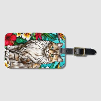 Etiqueta De Bagagem Stained-Glass Cat Portrait Elegant Longhair Cat
