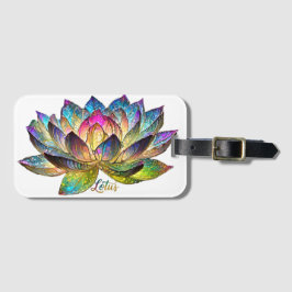 Etiqueta De Bagagem Stained Glass Colorful Lotus Flower on White