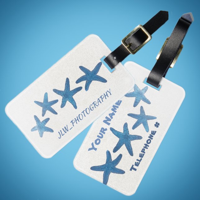 Etiqueta De Bagagem Starfish Azul Personalizável (Criador carregado)