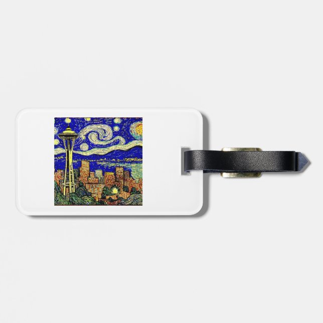 Etiqueta De Bagagem Starry Night Seattle Washington (Traseira Horizontal)