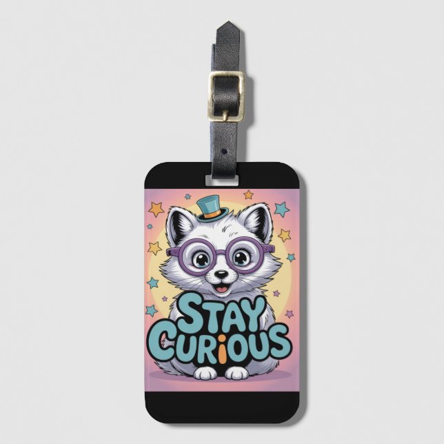 Etiqueta De Bagagem Stay Curious – Cute Cartoon Fox with Glasses  (Frente Vertical)