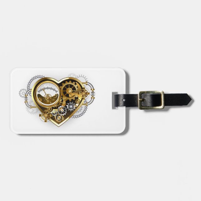 Etiqueta De Bagagem Steampunk Heart with a Manometer (Frente Horizontal)
