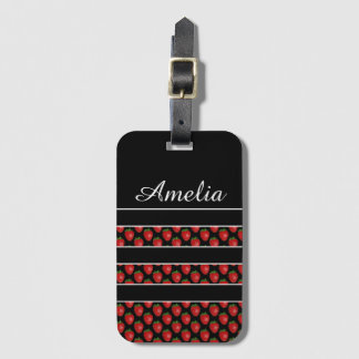 Etiqueta De Bagagem Strawberry Stripes Black Personalised
