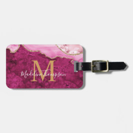 Etiqueta De Bagagem Stylish Agate Geode Pink Magenta Monogram