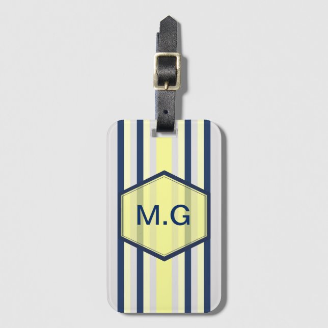 Etiqueta De Bagagem Stylish Grey and Yellow Stripes Monogram (Frente Vertical)