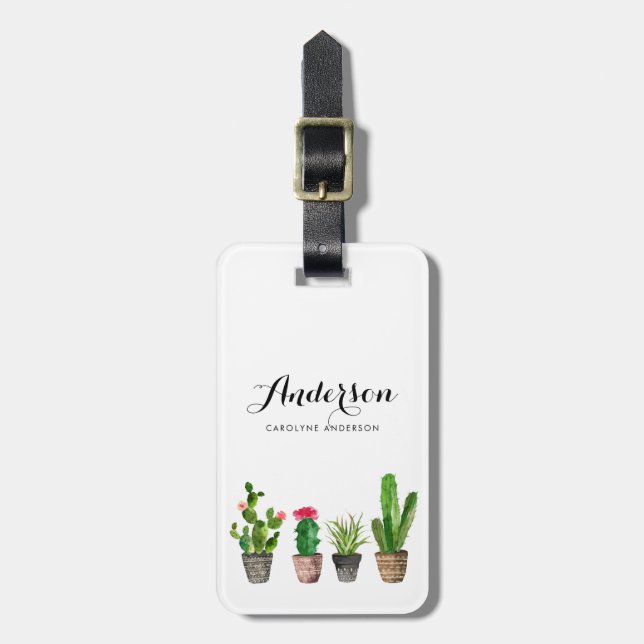 Etiqueta De Bagagem Succulents Potted da aguarela personalizados (Frente Vertical)