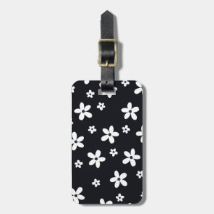 Etiqueta De Bagagem Summer Boho Black White Daisy Flowers