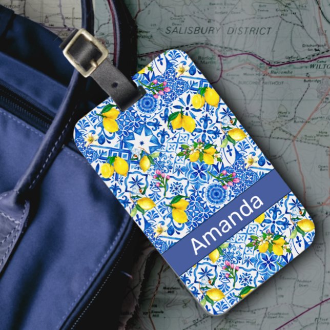 Etiqueta De Bagagem Summer majolica azul Siciliana (Criador carregado)
