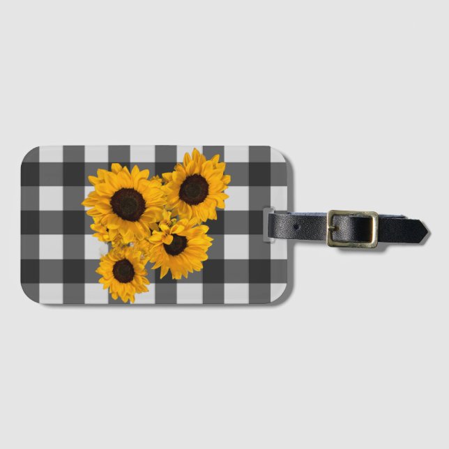 Etiqueta De Bagagem Sunflower Buffalo Plaid (Frente Horizontal)