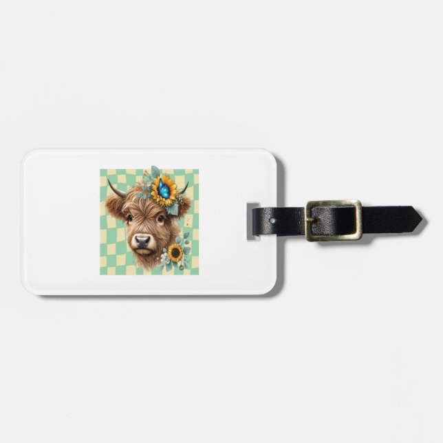 Etiqueta De Bagagem Sunflower Cow Png, Cute Highland Cow (Frente Horizontal)