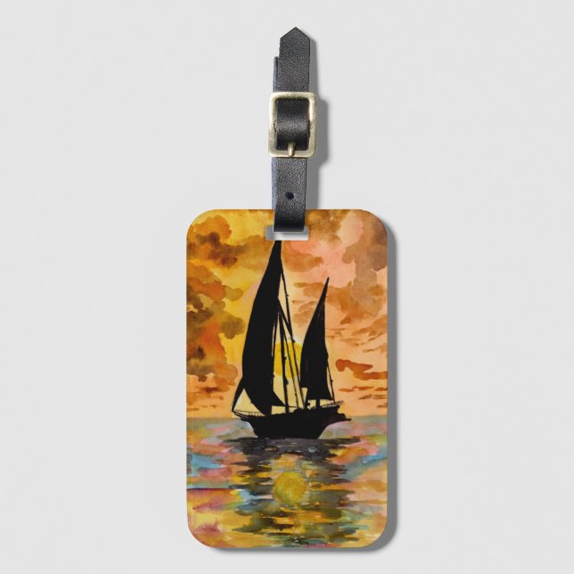 Etiqueta De Bagagem Sunset e veleiro (Frente Vertical)