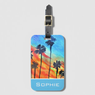 Etiqueta De Bagagem Sunset Palm tree surf arte