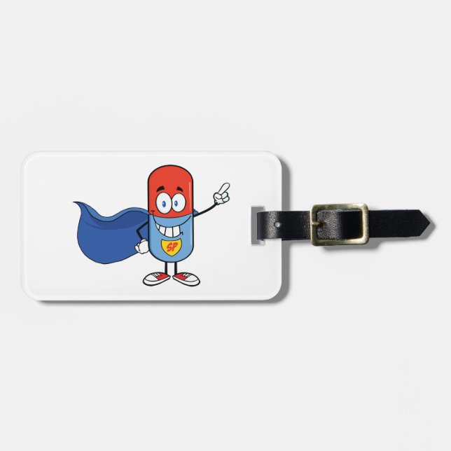 Etiqueta De Bagagem Super Pill Cartoon Hero Character (Frente Horizontal)
