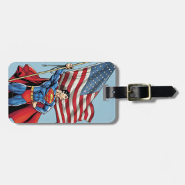 Etiqueta De Bagagem Superman Holding Bandeira dos EUA
