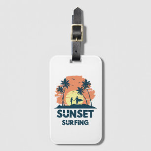 Etiqueta De Bagagem Surfando - Surfe ao Pôr do Sol