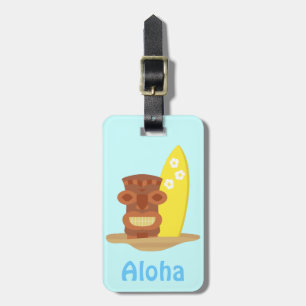 Etiqueta De Bagagem Surfboard Tropical Hawaii Tiki Beach