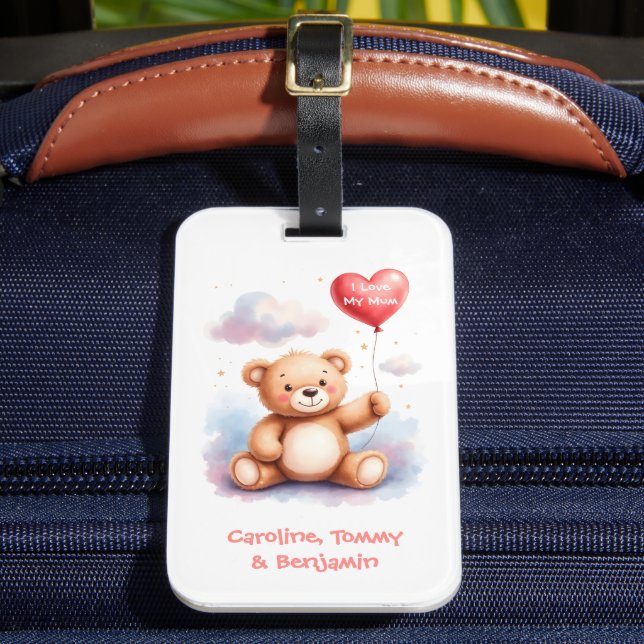 Etiqueta De Bagagem Sweet Bear Heart Balloon Travel Mom (Frente Insitu 2)