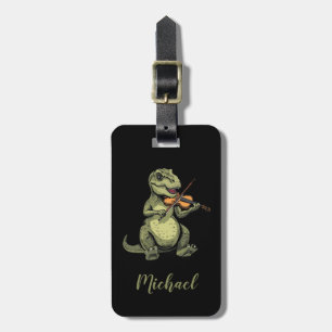 Etiqueta De Bagagem T-Rex Dinossauro Engraçado Tocando Violino Preto B