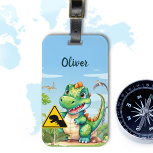 Etiqueta De Bagagem T-Rex Dinossauro Verde Fofo Personalizado