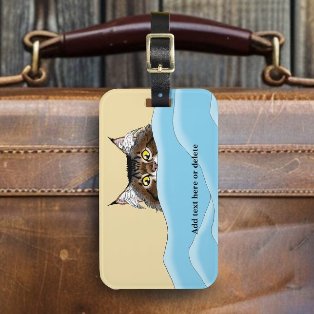 Etiqueta De Bagagem Tabby Cat Peeking Blue Funny (Criador carregado)